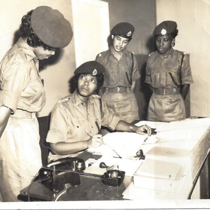 The First Four : from left 2Lt Brenda Aaron, CAPT Joan Granger, 2Lts Clarissa Hookumchand and Hyacinth King