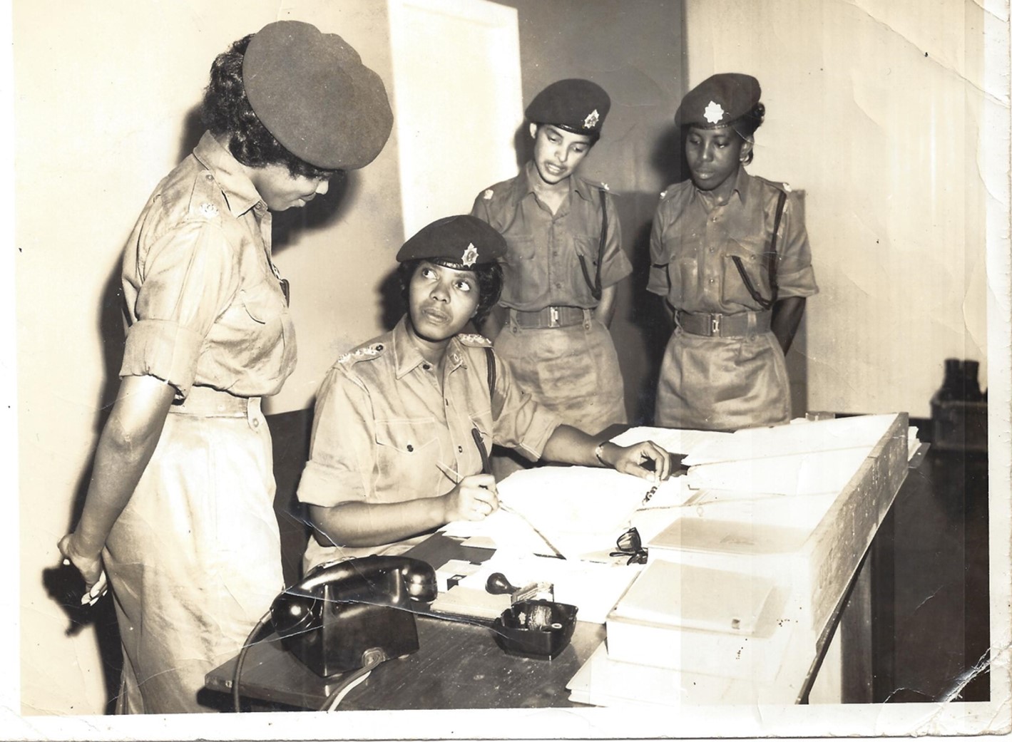 The First Four : from left 2Lt Brenda Aaron, CAPT Joan Granger, 2Lts Clarissa Hookumchand and Hyacinth King